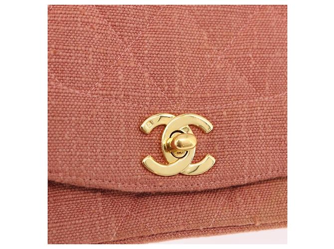 Borsa a catena con patta CHANEL Matelasse Diana Canvas Orange Gold CC Auth BA15758SAV D'oro Arancione - vista 19