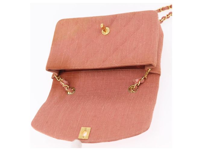 Borsa a catena con patta CHANEL Matelasse Diana Canvas Orange Gold CC Auth BA15758SAV D'oro Arancione - vista 20