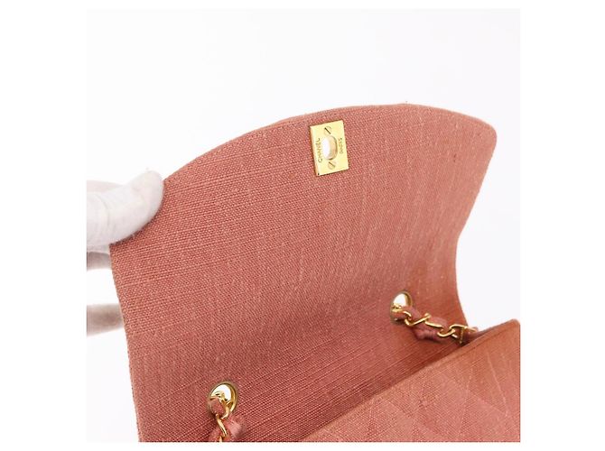 Borsa a catena con patta CHANEL Matelasse Diana Canvas Orange Gold CC Auth BA15758SAV D'oro Arancione - vista 21