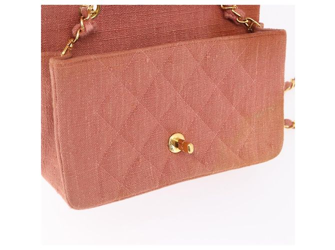 Borsa a catena con patta CHANEL Matelasse Diana Canvas Orange Gold CC Auth BA15758SAV D'oro Arancione - vista 22