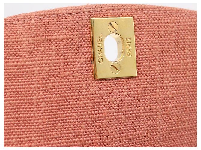 Borsa a catena con patta CHANEL Matelasse Diana Canvas Orange Gold CC Auth BA15758SAV D'oro Arancione - vista 23