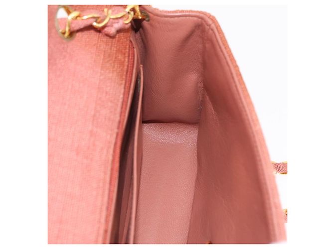 Borsa a catena con patta CHANEL Matelasse Diana Canvas Orange Gold CC Auth BA15758SAV D'oro Arancione - vista 25