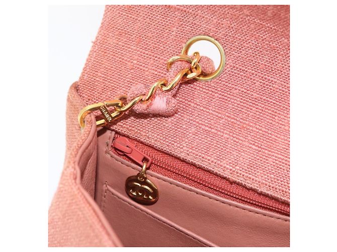 Borsa a catena con patta CHANEL Matelasse Diana Canvas Orange Gold CC Auth BA15758SAV D'oro Arancione - vista 27