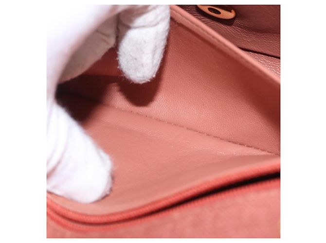 Borsa a catena con patta CHANEL Matelasse Diana Canvas Orange Gold CC Auth BA15758SAV D'oro Arancione - vista 29
