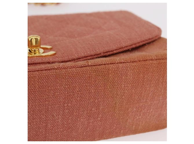 Borsa a catena con patta CHANEL Matelasse Diana Canvas Orange Gold CC Auth BA15758SAV D'oro Arancione - vista 7