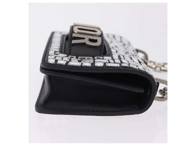 Borsa a tracolla con catena Christian Dior J'adior in pelle nera e argento Auth ka6468SAM Nero - vista 4