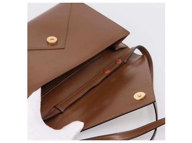 Céline Bolsa de Ombro CELINE Couro Marrom Dourado Auth 205342 - vista 10