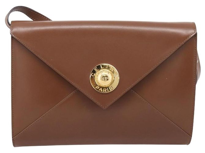 Céline Bolsa de Ombro CELINE Couro Marrom Dourado Auth 205342 - vista 13