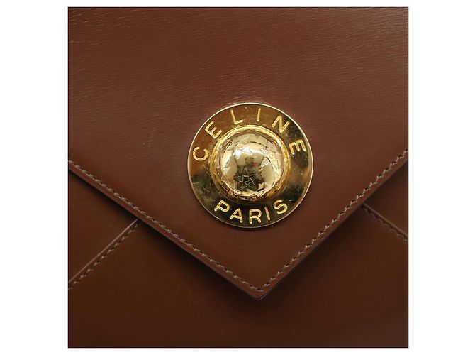 Céline Bolsa de Ombro CELINE Couro Marrom Dourado Auth 205342 - vista 17