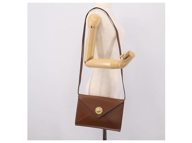 Céline Bolsa de Ombro CELINE Couro Marrom Dourado Auth 205342 - vista 22