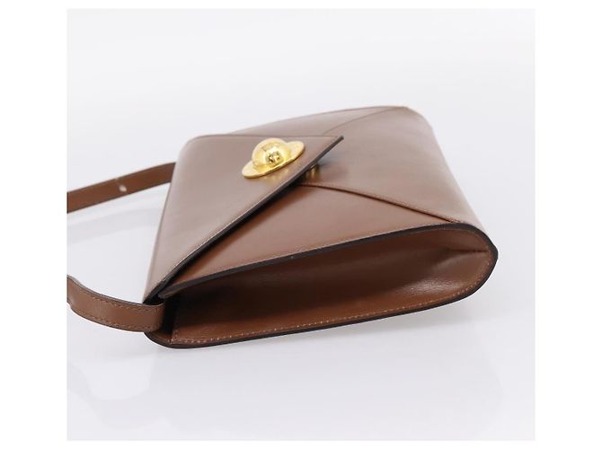 Céline Bolsa de Ombro CELINE Couro Marrom Dourado Auth 205342 - vista 3