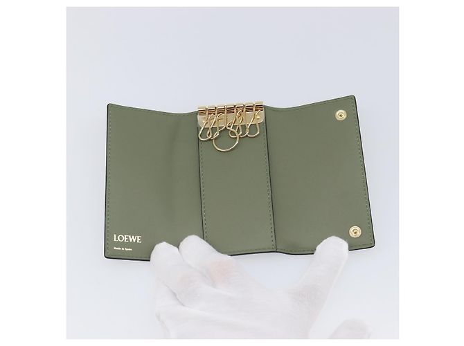 LOEWE Key Case Leather Green Gold Tone Auth LN100M - view 8
