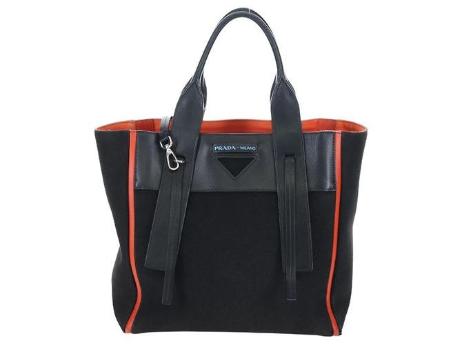 Sac Tote PRADA Uverture Canvas 2way Noir Argent Auth 206647 Argenté - vue 13
