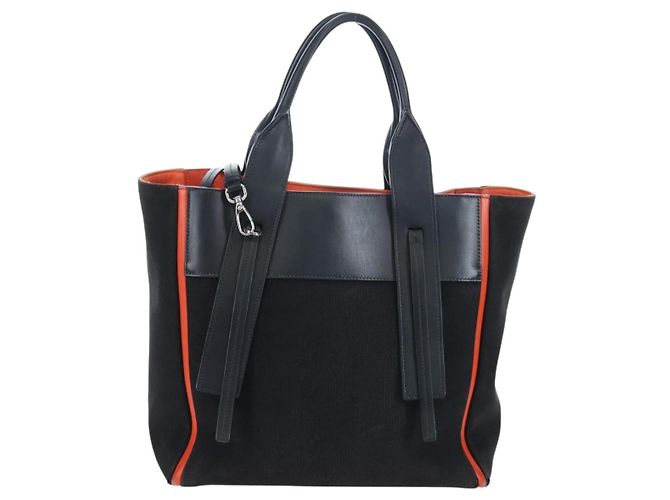 Sac Tote PRADA Uverture Canvas 2way Noir Argent Auth 206647 Argenté - vue 2