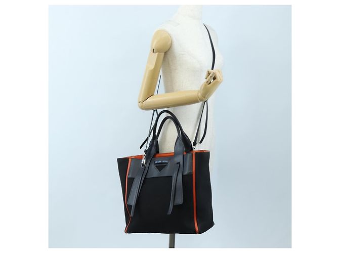 Sac Tote PRADA Uverture Canvas 2way Noir Argent Auth 206647 Argenté - vue 28
