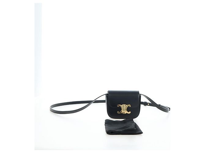 Céline CELINE Triomphe Shoulder Pouch Leder Schwarz Gold Auth LN079M Golden - Ansicht 12