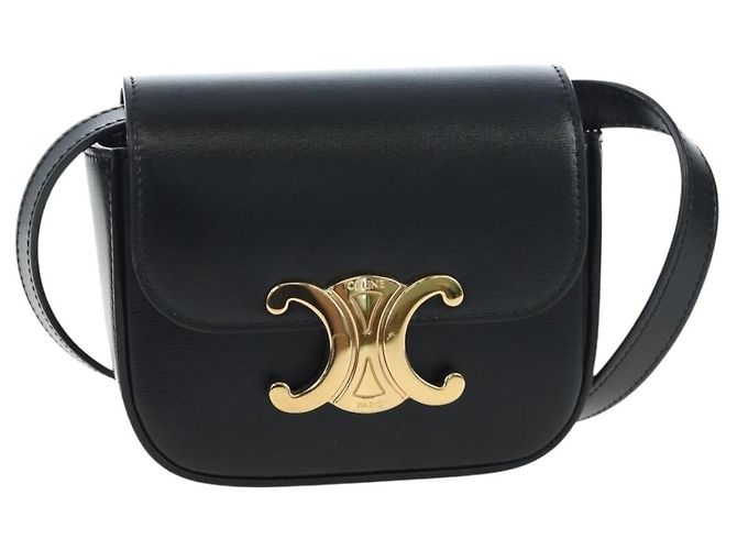 Céline CELINE Triomphe Shoulder Pouch Leder Schwarz Gold Auth LN079M Golden - Ansicht 13