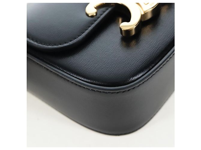 Céline CELINE Triomphe Shoulder Pouch Leder Schwarz Gold Auth LN079M Golden - Ansicht 15