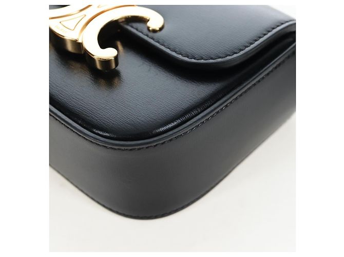 Céline CELINE Triomphe Shoulder Pouch Leder Schwarz Gold Auth LN079M Golden - Ansicht 16