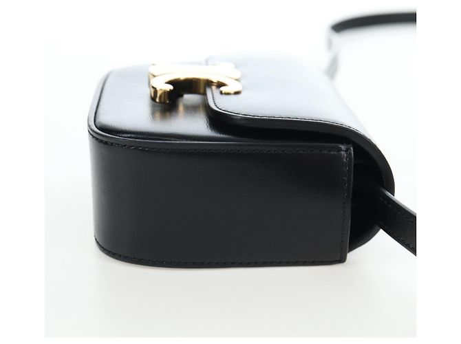 Céline CELINE Triomphe Shoulder Pouch Leder Schwarz Gold Auth LN079M Golden - Ansicht 4