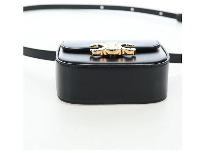 Céline CELINE Triomphe Shoulder Pouch Leder Schwarz Gold Auth LN079M Golden - Ansicht 5