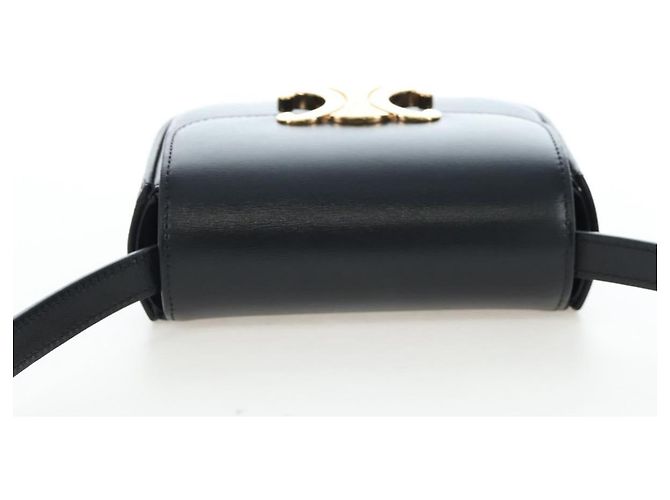 Céline CELINE Triomphe Shoulder Pouch Leder Schwarz Gold Auth LN079M Golden - Ansicht 6