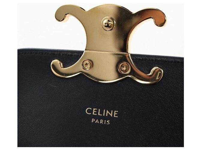 Céline CELINE Triomphe Shoulder Pouch Leder Schwarz Gold Auth LN079M Golden - Ansicht 9