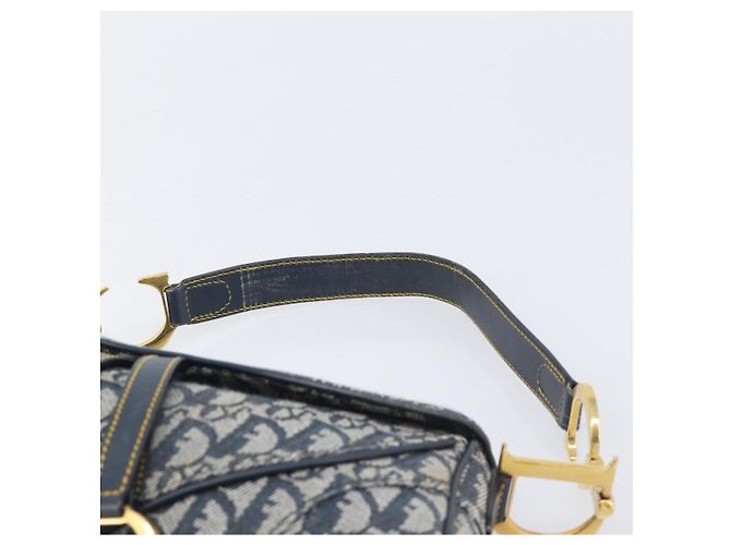 Borsa Double Saddle Christian Dior Trotter Canvas Navy Gold Tone Auth 206654V Blu navy - vista 10