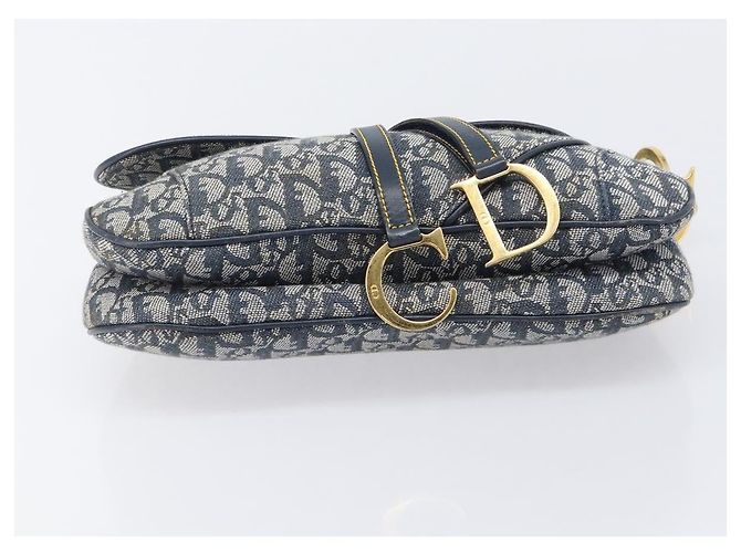 Borsa Double Saddle Christian Dior Trotter Canvas Navy Gold Tone Auth 206654V Blu navy - vista 12