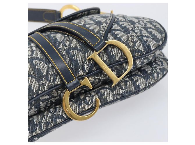 Borsa Double Saddle Christian Dior Trotter Canvas Navy Gold Tone Auth 206654V Blu navy - vista 17