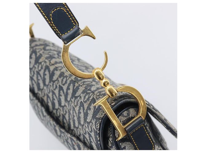 Borsa Double Saddle Christian Dior Trotter Canvas Navy Gold Tone Auth 206654V Blu navy - vista 18