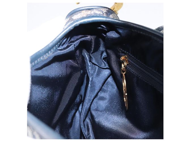 Borsa Double Saddle Christian Dior Trotter Canvas Navy Gold Tone Auth 206654V Blu navy - vista 23