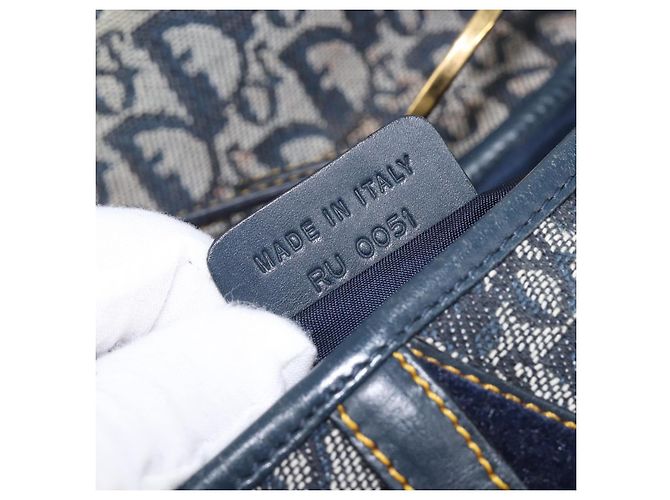 Borsa Double Saddle Christian Dior Trotter Canvas Navy Gold Tone Auth 206654V Blu navy - vista 26
