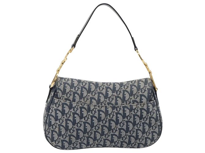 Borsa Double Saddle Christian Dior Trotter Canvas Navy Gold Tone Auth 206654V Blu navy - vista 3
