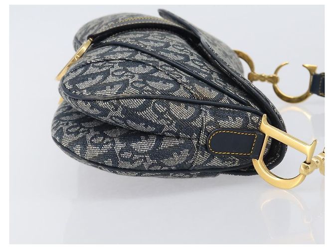 Borsa Double Saddle Christian Dior Trotter Canvas Navy Gold Tone Auth 206654V Blu navy - vista 5