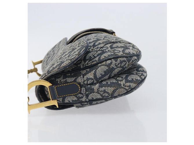 Borsa Double Saddle Christian Dior Trotter Canvas Navy Gold Tone Auth 206654V Blu navy - vista 6
