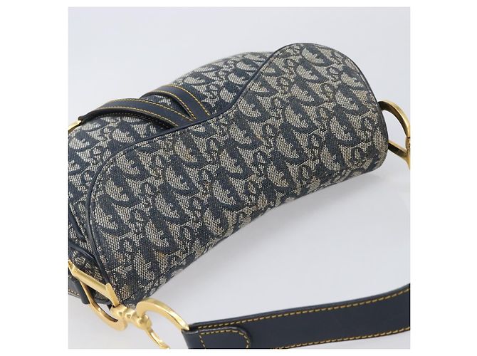 Borsa Double Saddle Christian Dior Trotter Canvas Navy Gold Tone Auth 206654V Blu navy - vista 7