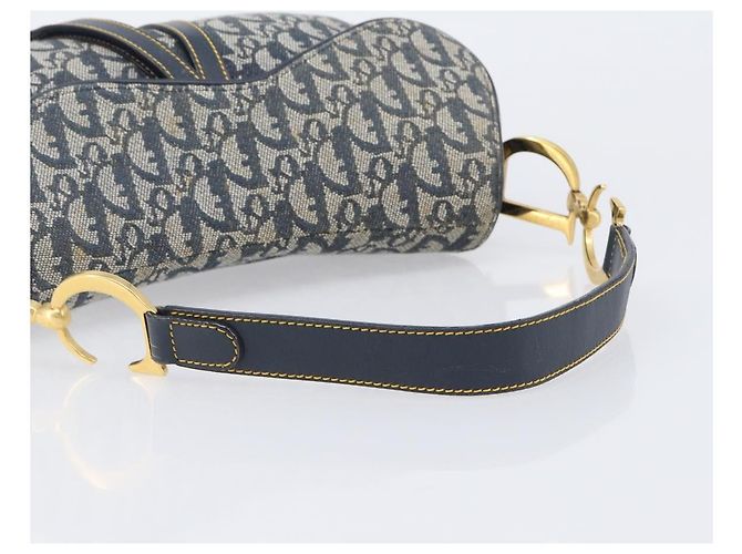 Borsa Double Saddle Christian Dior Trotter Canvas Navy Gold Tone Auth 206654V Blu navy - vista 9