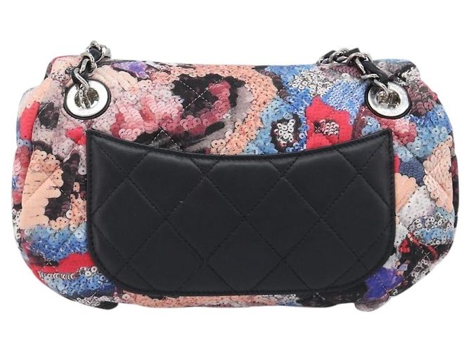 CHANEL Matelasse Schultertasche mit Kette aus Baumwolle Multicolor Silver CC Auth 204495M Silber Mehrfarben - Ansicht 2