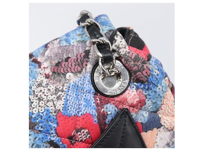 CHANEL Matelasse Schultertasche mit Kette aus Baumwolle Multicolor Silver CC Auth 204495M Silber Mehrfarben - Ansicht 20
