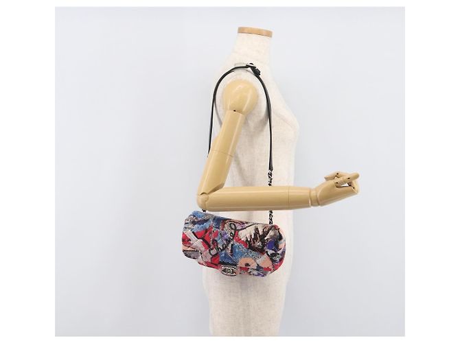 CHANEL Matelasse Schultertasche mit Kette aus Baumwolle Multicolor Silver CC Auth 204495M Silber Mehrfarben - Ansicht 28