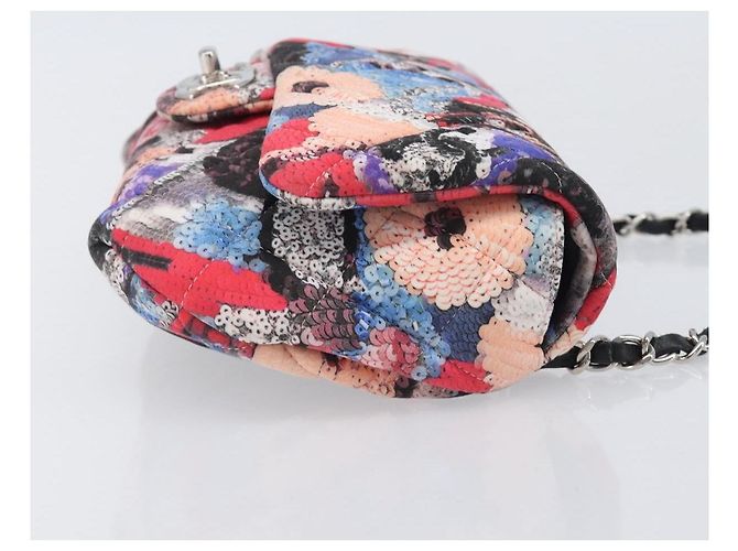 CHANEL Matelasse Schultertasche mit Kette aus Baumwolle Multicolor Silver CC Auth 204495M Silber Mehrfarben - Ansicht 3