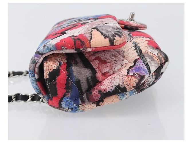CHANEL Matelasse Schultertasche mit Kette aus Baumwolle Multicolor Silver CC Auth 204495M Silber Mehrfarben - Ansicht 4