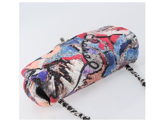 CHANEL Matelasse Schultertasche mit Kette aus Baumwolle Multicolor Silver CC Auth 204495M Silber Mehrfarben - Ansicht 6
