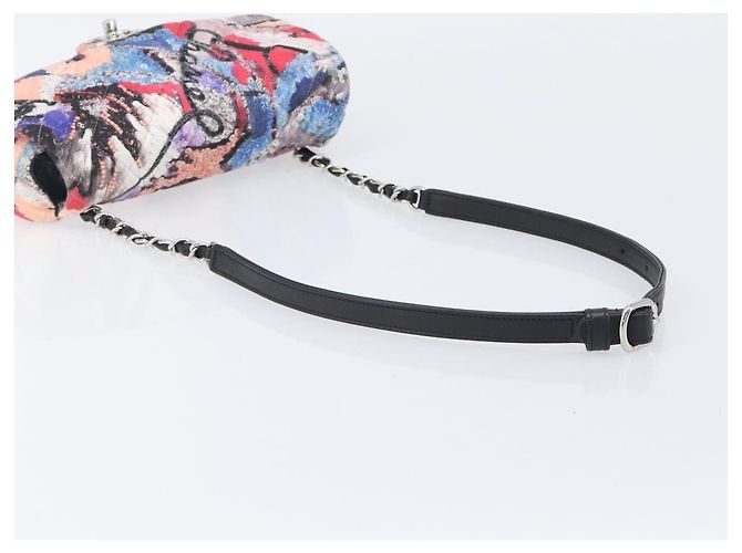 CHANEL Matelasse Schultertasche mit Kette aus Baumwolle Multicolor Silver CC Auth 204495M Silber Mehrfarben - Ansicht 7