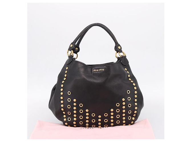Borsa a Tracolla Miu Miu Pelle Nero Tono Oro Auth 167742M - vista 12