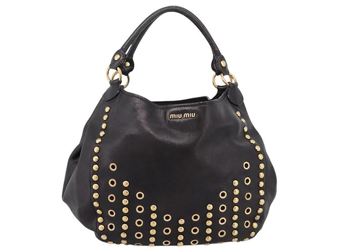 Borsa a Tracolla Miu Miu Pelle Nero Tono Oro Auth 167742M - vista 13