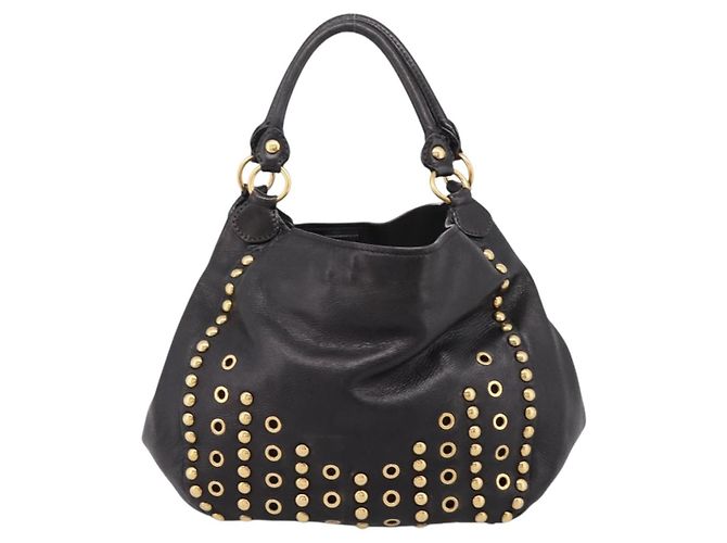 Borsa a Tracolla Miu Miu Pelle Nero Tono Oro Auth 167742M - vista 2