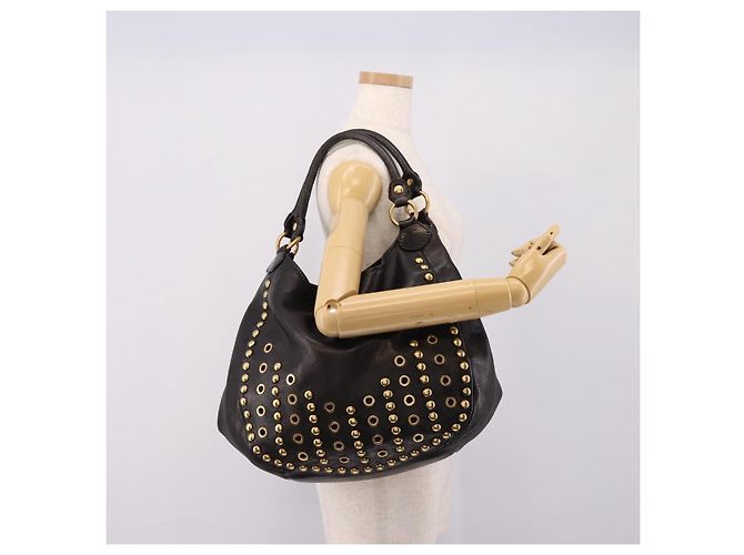 Borsa a Tracolla Miu Miu Pelle Nero Tono Oro Auth 167742M - vista 27