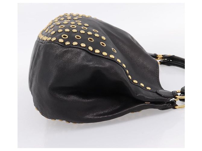 Borsa a Tracolla Miu Miu Pelle Nero Tono Oro Auth 167742M - vista 4